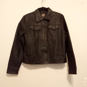 Filie 21 Black Genuine Leather Pockets Lined Jacket sz L